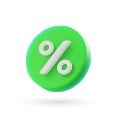 3d vector green percent icon in cartoon minimal style.