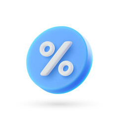 3d vector blue percent icon in cartoon minimal style.