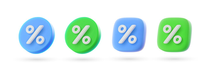 Set of 3d vector percent icons in cartoon minimal style.