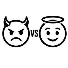 Black and White Good vs. Evil Angel and Devil Emoji Icons for Morality Concepts