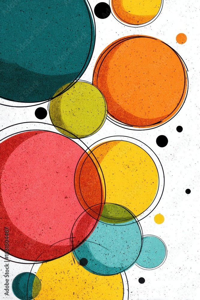 Poster vibrant overlapping circles in a colorful artistic and abstract composition