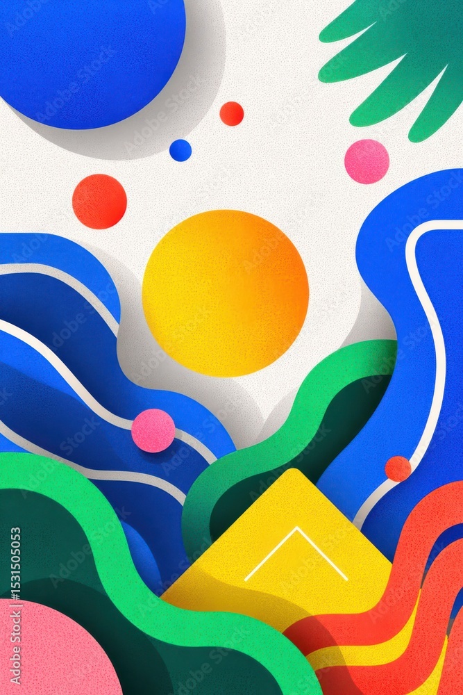 Poster colorful abstract illustration with geometric shapes and dynamic flowing patterns