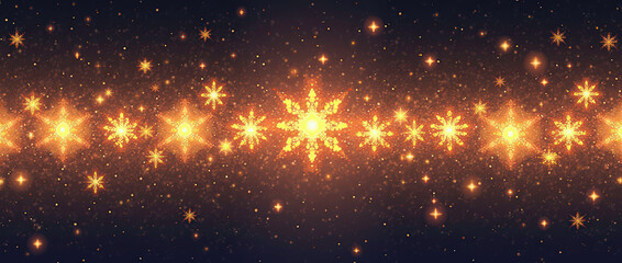 Fototapeta premium Pixel sparkling golden stars seamless border. 90s 8 bit game style glitter graphic element for branding, packaging, prints. Trendy modern retro vector illustration isolated on transparent background