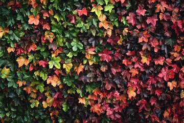 Backyard Fall Leaves. Mixed Maple Leaves Changing Fall Colors Season Background