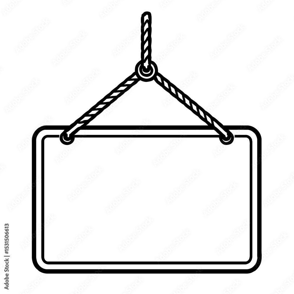 Poster simple black and white outline hanging blank sign board vector icon - customizable template for mess