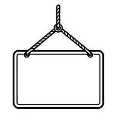 Simple Black and White Outline Hanging Blank Sign Board Vector Icon - Customizable Template for Messages and Information