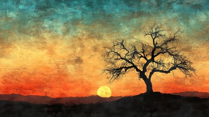 Arizona Landscape Silhouette. Sonoran Desert Sunset Sky Near Scottsdale AZ