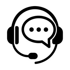 Black and White Live Chat Headset with Speech Bubble Icon Vector - Ideal for Customer Support and Online Communication