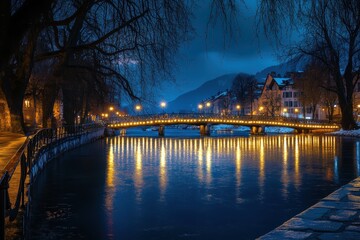 Annecy France. Picturesque Cityscape with Thiou River and Historic Bridge