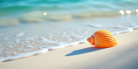 Obraz premium Seashell on sandy beach close up
