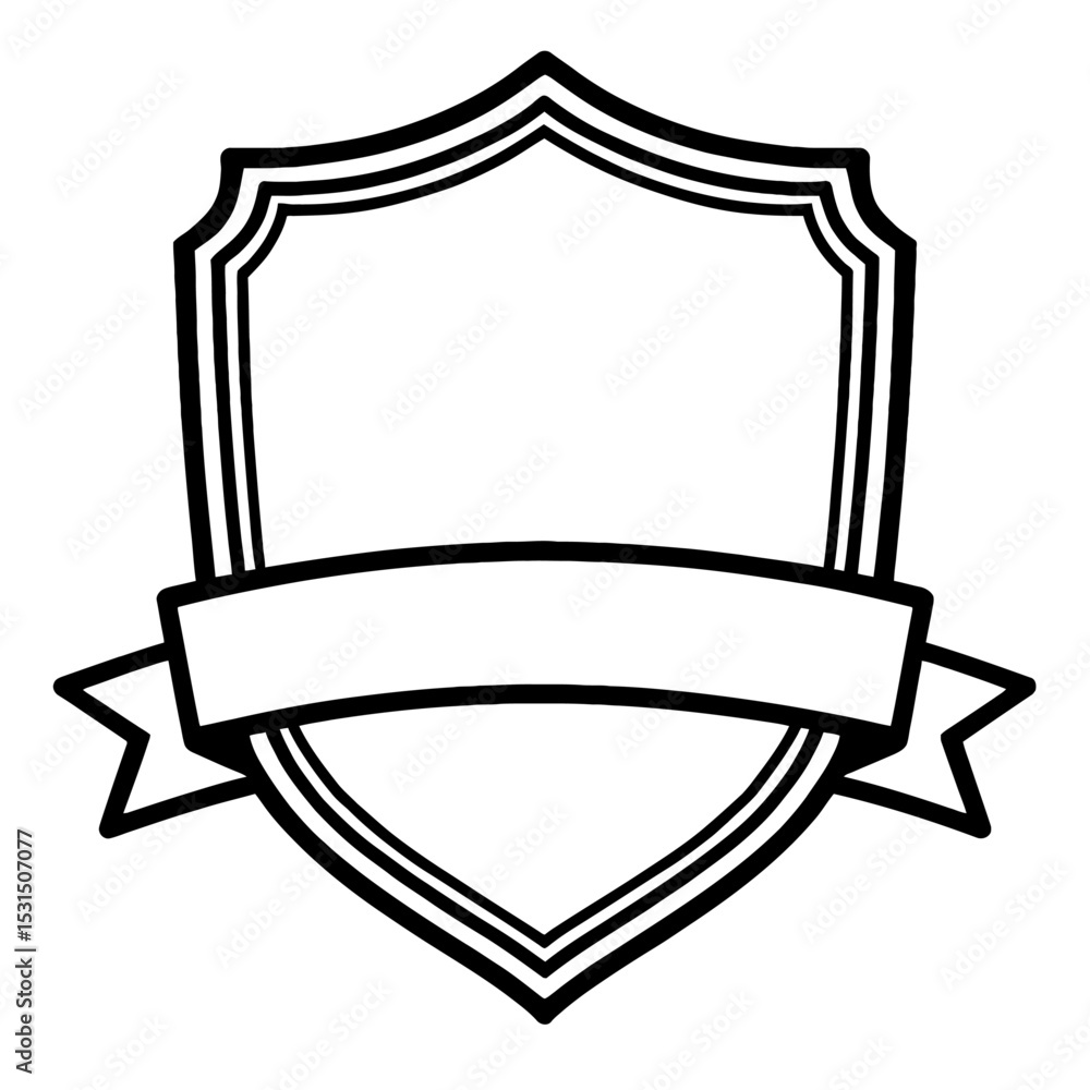Poster black and white shield with blank ribbon banner vector icon - customizable emblem for recognition or