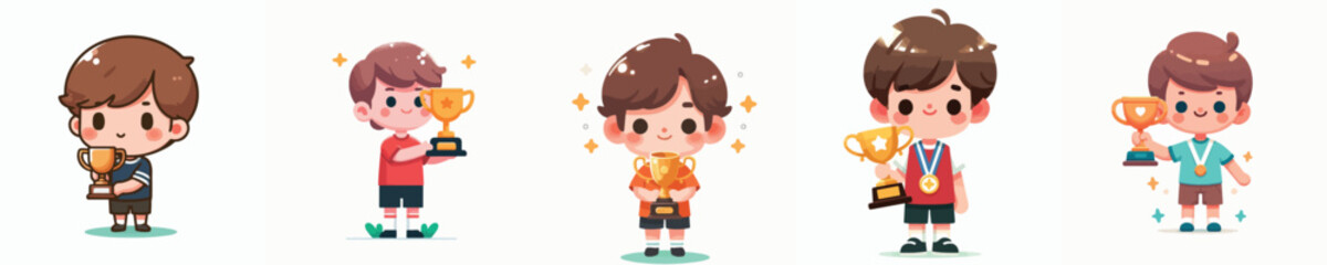 boy character vector holding trophy