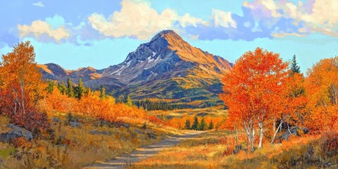 Alaska Road: Fall Colours of Birch Trees along Glenn Highway to Eureka Peak
