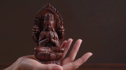 Hand holding small statue of Hindu deity Ganesha.