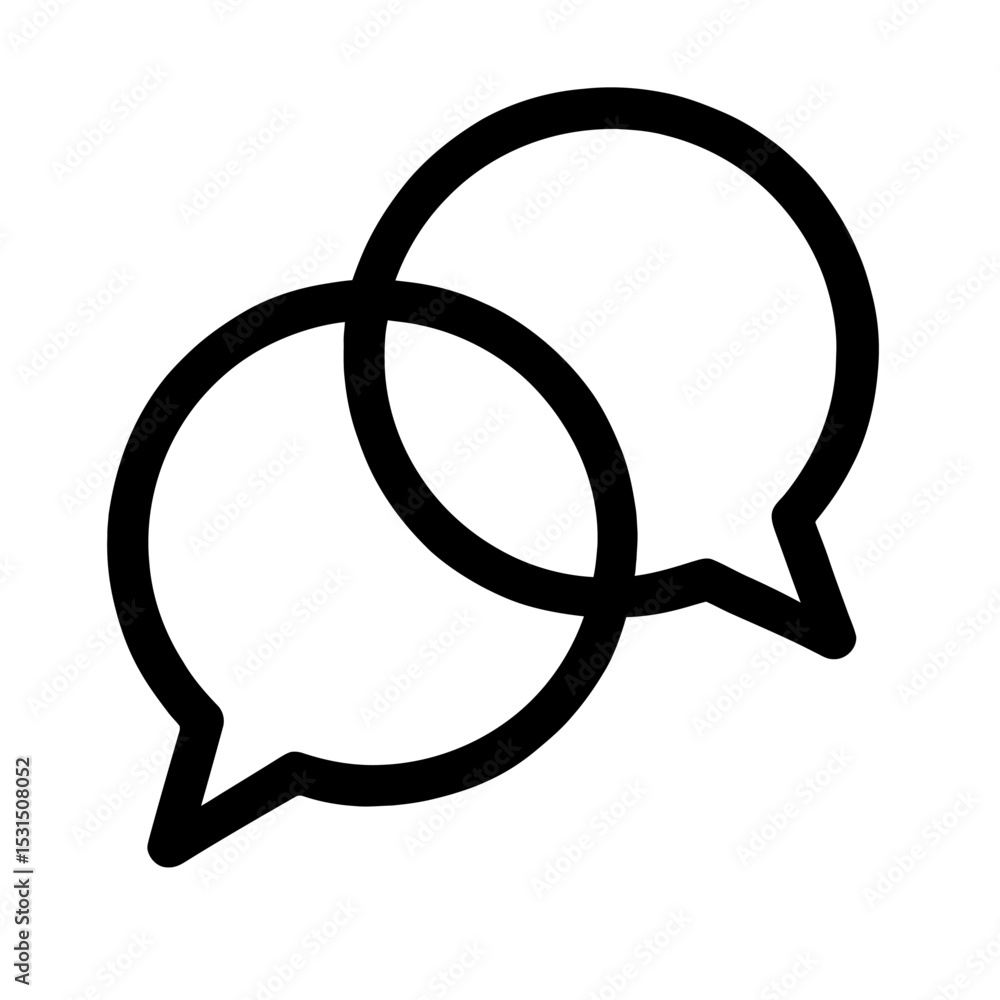 Poster simple black and white intersecting speech bubbles vector icon - symbolizing communication, chat, an