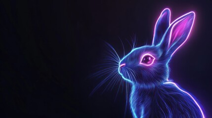 Neon rabbit profile, glowing outline, dark background