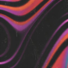 Abstract background with wavy, flowing lines in neon orange, pink, purple, and blue tones over a dark textured surface, evoking a psychedelic, retro, and futuristic digital aesthetic.

