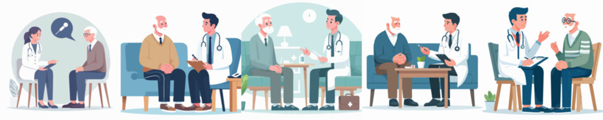 vector character grandfather talking with doctor
