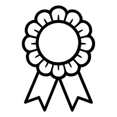 Black and White Outline Icon of an Award Ribbon or Rosette Badge