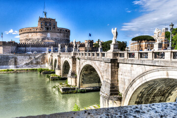 Sant'Angelo Castle with the Bridge and Tiber river in the foreground
