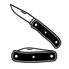 Simple Black and White Pocket Knife Icon - Utility or Camping Tool