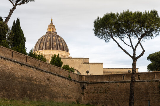 St Peter's church dome as seen from the backside of Vatican City