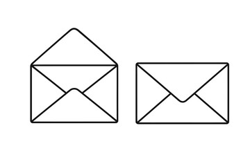 Simple Black and White Open and Closed Envelope Icons - Mail Symbol Set