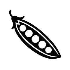 Simple Black and White Pea Pod Icon - Fresh Vegetable Illustration