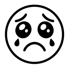 Simple Black and White Crying Face Emoji Icon