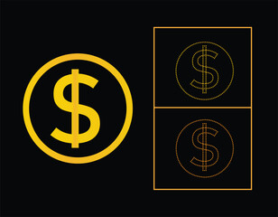 dollar coin and monochrome sketch outline of money of USA. Vector currency, business and commerce, payment and profit symbol of economy and financial. Market and exchange, earnings and income