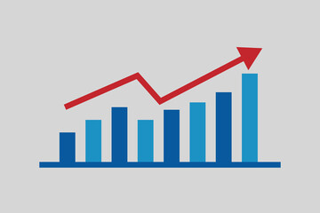 Graph with rising trend vector art illustration, Profit red arrow, Vector illustration