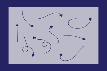 Brush, marker drawn bold arrows set. Collection of arrow doodle in different directions.
