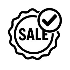 Simple Black and White Sale Badge with Checkmark Icon