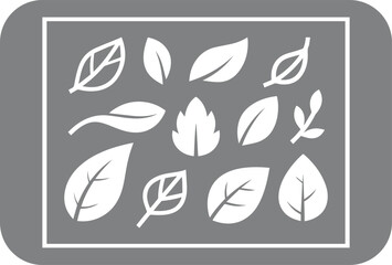 Collection of simple white leaf silhouettes on gray background for eco design