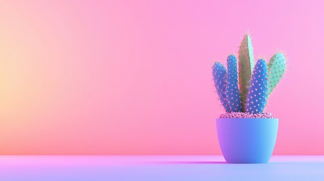 Neon cactus dreams in pastel room - Powered by Adobe