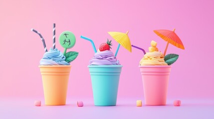 Pastelcolored frozen treats with whimsical toppings