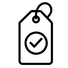 Black and White Price Tag with Checkmark Outline Vector - Quality Approved or Good Value Icon