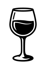 Simple Black and White Wine Glass Icon for Beverages and Celebration