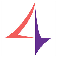 Modern Number Four Graphic Design Element Coral and Purple Triangles