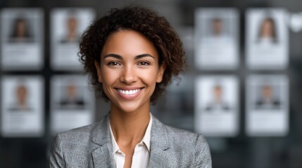Equal opportunity employment hiring process showing unbiased recruitment resume of diverse candidates HR professional smiling modern office background inclusion message