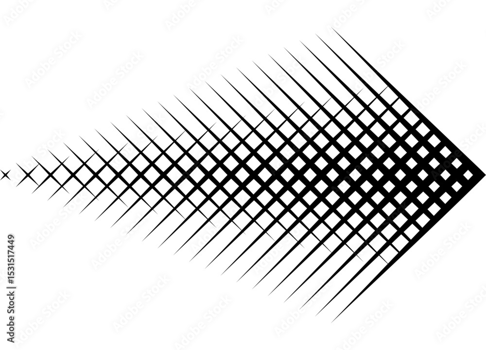 Poster sharp vector arrow. pattern of thin black lines on white background, modern design element. striped 