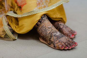 Mehndi Applying – Traditional Indian Ritual of Decorating Hands with Henna Designs During...