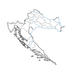 Croatia map with regions and waterway, rivers