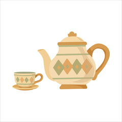 Vintage Teapot and Teacup Set Illustration