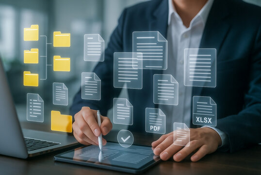 Digital File Organization and Approval Interface on Tablet and Laptop