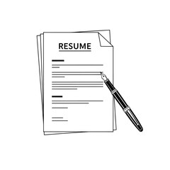 Resume document with fountain pen icon illustration