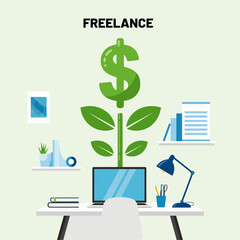 Freelance work income growth concept illustration