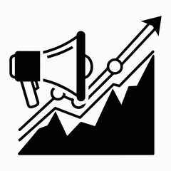 Marketing strategy growth chart with megaphone icon