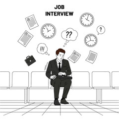 Nervous man waiting for a job interview in a waiting room
