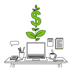 Growing business concept illustration laptop workspace
